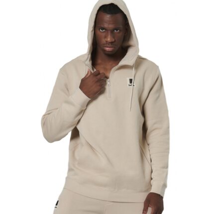 Body Action Half-Zip Hooded Sweatshirt Moonbeam Grey Ανδρική Φούτερ Μπλούζα με Κουκούλα Μπεζ