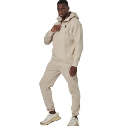 Body Action Half-Zip Hooded Sweatshirt Moonbeam Grey Ανδρική Φούτερ Μπλούζα με Κουκούλα Μπεζ