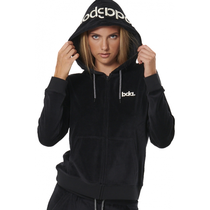 Body Action Velour Hoodie Jacket Black Γυναικεία Ζακέτα Βελούδο Μαύρη