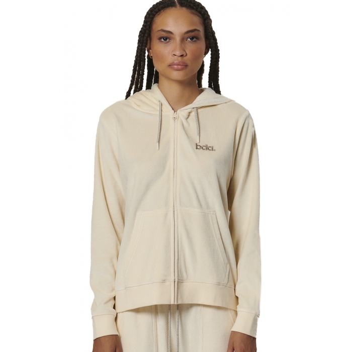 Body Action Velour Hoodie Jacket Birch Cream Γυναικεία Ζακέτα Βελούδο Εκρού