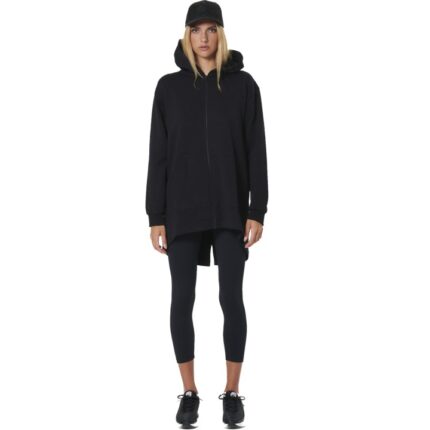 Body Action Μακριά Γυναικεία Ζακέτα Φούτερ με Κουκούλα Μαύρη