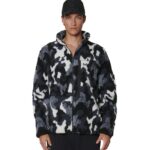 Body Action Printed Sherpa-Fleece Jacket Camo Black Grey Ανδρική Ζακέτα Προβατάκι Μαύρη / Γκρι