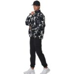 Body Action Printed Sherpa-Fleece Jacket Camo Black Grey Ανδρική Ζακέτα Προβατάκι Μαύρη / Γκρι