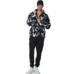Body Action Printed Sherpa-Fleece Jacket Camo Black Grey Ανδρική Ζακέτα Προβατάκι Μαύρη / Γκρι