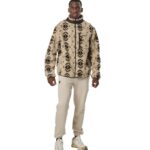 Body Action Printed Sherpa-Fleece Jacket Ecru Brown Winter Pass Ανδρική Ζακέτα Προβατάκι Μπεζ