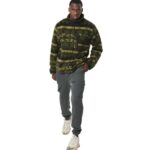 Body Action Printed Sherpa-Fleece Jacket Green Black Winter Pass Ανδρική Ζακέτα Προβατάκι Λαδί