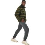 Body Action Printed Sherpa-Fleece Jacket Green Black Winter Pass Ανδρική Ζακέτα Προβατάκι Λαδί