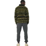 Body Action Printed Sherpa-Fleece Jacket Green Black Winter Pass Ανδρική Ζακέτα Προβατάκι Λαδί