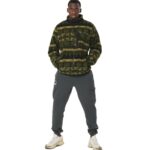 Body Action Printed Sherpa-Fleece Jacket Green Black Winter Pass Ανδρική Ζακέτα Προβατάκι Λαδί