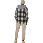 Body Action Plaid Hooded Flannel Shirt Ecrou Navy Ανδρική Ζακέτα Μπλε