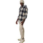 Body Action Plaid Hooded Flannel Shirt Ecrou Navy Ανδρική Ζακέτα Μπλε