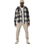 Body Action Plaid Hooded Flannel Shirt Ecrou Navy Ανδρική Ζακέτα Μπλε