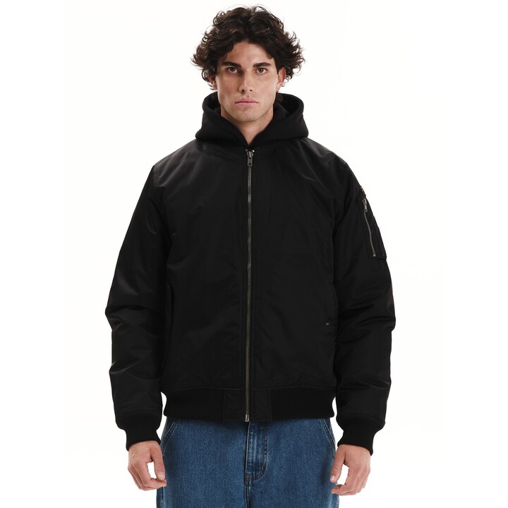 Emerson Flight Jacket With Removable Hood Ανδρικό Μπουφάν Με Αποσπώμενη Κουκούλα Μαύρο