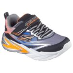 Skechers S Lights: Flex-Glow Ultra Βρεφικά Sneakers με Φωτάκια Μαύρα/Ασημί/Πορτοκαλί