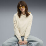 Puma Ess Elevated Comfort Velour Rib Hoodie Γυναικεία Φούτερ Μπλούζα Βελούδο Εκρού