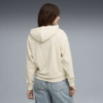 Puma Ess Elevated Comfort Velour Rib Hoodie Γυναικεία Φούτερ Μπλούζα Βελούδο Εκρού