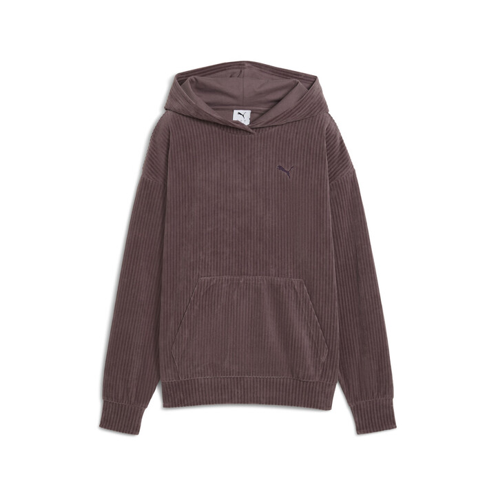 Puma Ess Elevated Comfort Velour Rib Hoodie Γυναικεία Φούτερ Μπλούζα Βελούδο Σάπιο Μήλο
