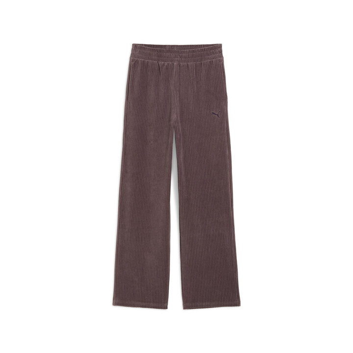Puma Ess Elevated Velour Rib Straight Leg Pants Γυναικείο Πανελόνι Βελούδο Ίσιο Σάπιο Μήλο