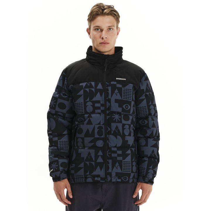 Emerson Puffer Jacket w/ Roll-in Hood Ανδρικό Μπουφάν Με Κρυφή Κουκούλα Γκρι Μπλε / Μαύρο