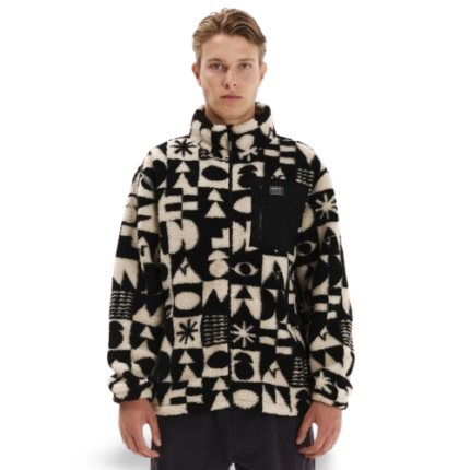 Emerson Full Zip Sherpa Fleece Ανδρική Ζακέτα Προβατάκι Μαύρη / Εκρού