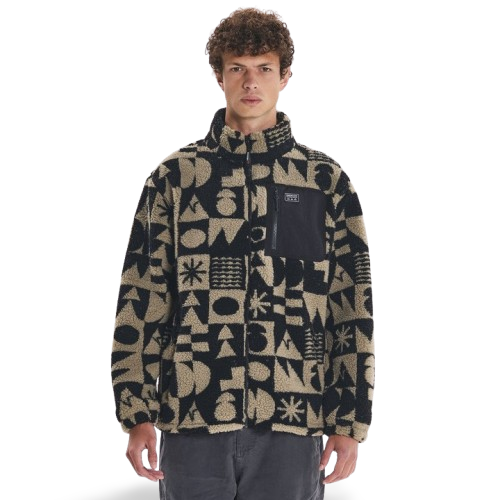 Emerson Full Zip Sherpa Fleece Ανδρική Ζακέτα Προβατάκι Μαύρη / Μπεζ