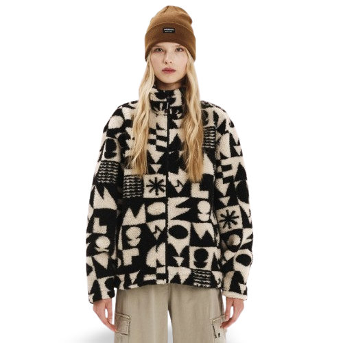 Emerson Full Zip Sherpa Fleece Γυναικεία Ζακέτα Προβατάκι Μαύρη / Εκρού