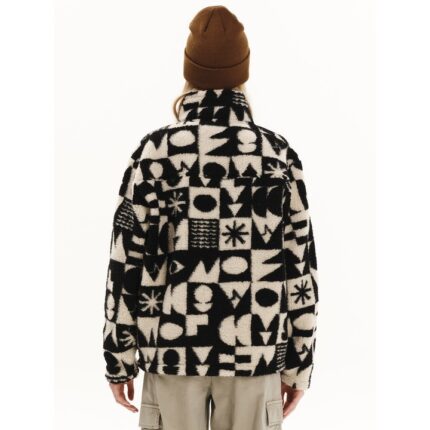 Emerson Full Zip Sherpa Fleece Γυναικεία Ζακέτα Προβατάκι Μαύρη / Εκρού