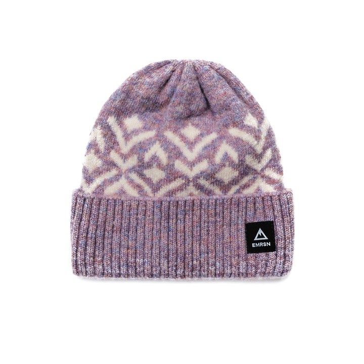 Emerson Classic Knit Beanie Σκούφος Πλεκτός Λιλά / Εκρού