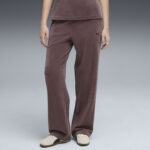 Puma Ess Elevated Velour Rib Straight Leg Pants Γυναικείο Πανελόνι Βελούδο Ίσιο Σάπιο Μήλο
