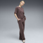 Puma Ess Elevated Velour Rib Straight Leg Pants Γυναικείο Πανελόνι Βελούδο Ίσιο Σάπιο Μήλο