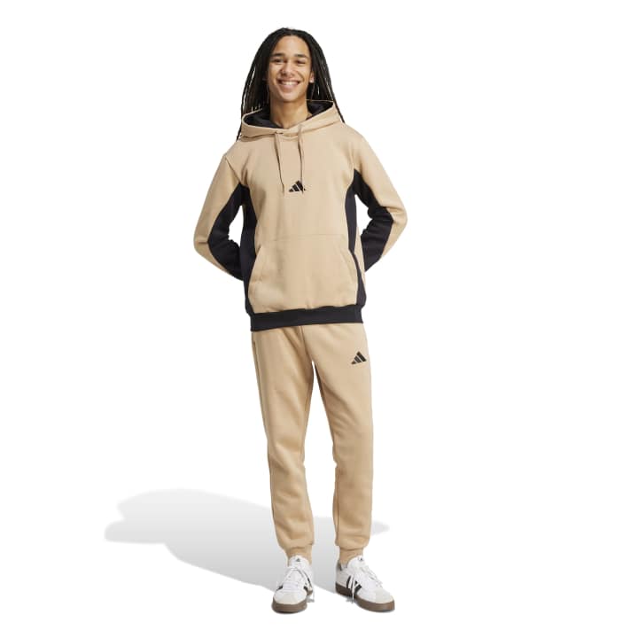 adidas Sportswear Fleece Colorblock Hooded Tracksuit Ανδρικό Σετ Μπεζ / Μαύρο
