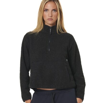 Body Action Oversize Boucle Fleece Half Zip Black Γυναικεία Μπλούζα Μαύρη
