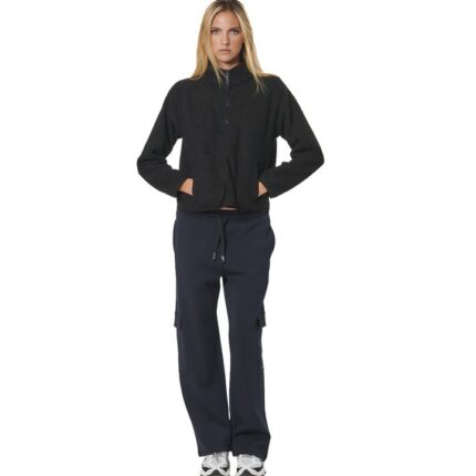 Body Action Oversize Boucle Fleece Half Zip Black Γυναικεία Μπλούζα Μαύρη