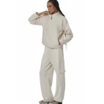 Body Action Oversize Boucle Fleece Half Zip Pristine Ecru Γυναικεία Μπλούζα Εκρού