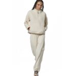 Body Action Oversize Boucle Fleece Half Zip Pristine Ecru Γυναικεία Μπλούζα Εκρού