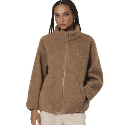 Body Action Faux Sheepskin Jacket Sand Brown Γυναικεία Ζακέτα Προβατάκι Μπεζ