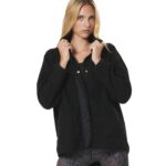 Body Action Oversize Boucle-Fleece Jacket Black Γυναικεία Ζακέτα Προβατάκι Μαύρη