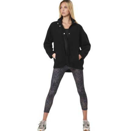 Body Action Oversize Boucle-Fleece Jacket Black Γυναικεία Ζακέτα Προβατάκι Μαύρη