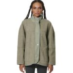 Body Action Oversize Boucle-Fleece Jacket Fog Green Γυναικεία Ζακέτα Προβατάκι Λαδί