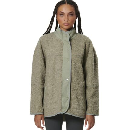 Body Action Oversize Boucle-Fleece Jacket Fog Green Γυναικεία Ζακέτα Προβατάκι Λαδί