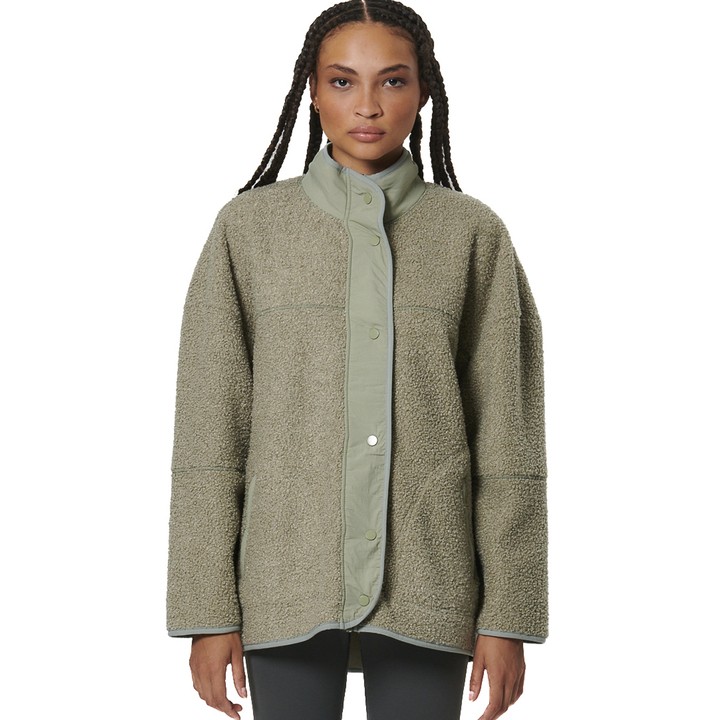 Body Action Oversize Boucle-Fleece Jacket Fog Green Γυναικεία Ζακέτα Προβατάκι Λαδί