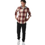Body Action Plaid Hooded Flannel Shirt Ecrou Red Ανδρική Ζακέτα Κόκκινη