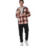Body Action Plaid Hooded Flannel Shirt Ecrou Red Ανδρική Ζακέτα Κόκκινη