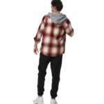 Body Action Plaid Hooded Flannel Shirt Ecrou Red Ανδρική Ζακέτα Κόκκινη