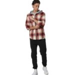 Body Action Plaid Hooded Flannel Shirt Ecrou Red Ανδρική Ζακέτα Κόκκινη