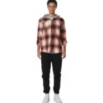Body Action Plaid Hooded Flannel Shirt Ecrou Red Ανδρική Ζακέτα Κόκκινη