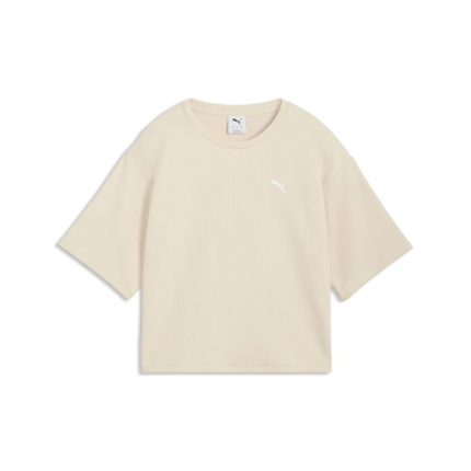 Puma Ess Elevated Relaxed Tee Γυναικεία Κοντομάνικη Μπλούζα Εκρού