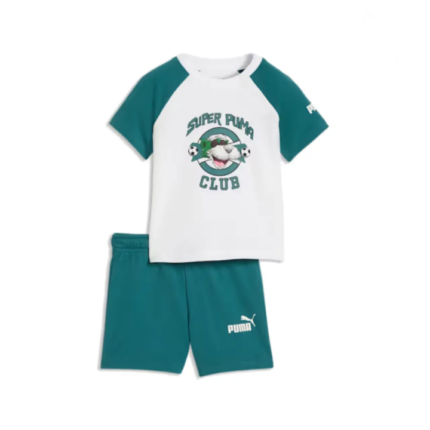 Puma Minicats Super Tee and Shorts Set Infant Βρεφικό Σετ Πετρόλ / Λευκό