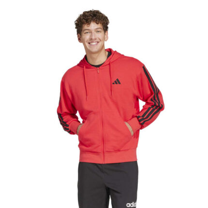 adidas Essentials 3-Stripes French Terry Full-Zip Hoodie Ανδρική Ζακέτα Κόκκινη