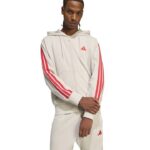 adidas Essentials 3-Stripes French Terry Full-Zip Hoodie Ανδρική Ζακέτα Μπεζ / Κόκκινη